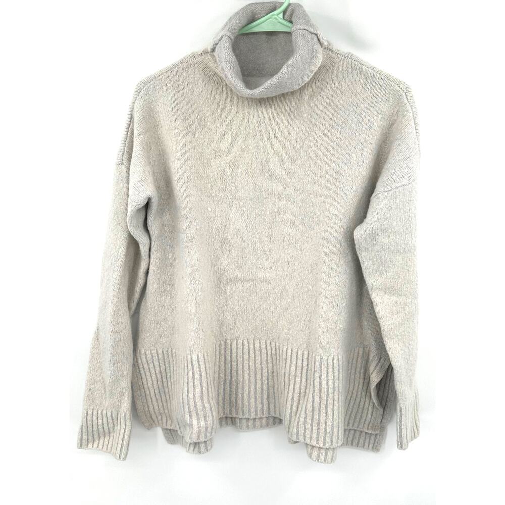 Lou & Grey Size L Long-Sleeved Turtleneck Pullover Sweater Gray Warm Wool